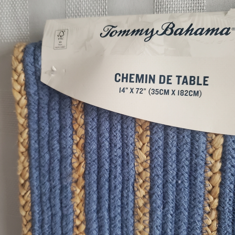 NEW Indoor/Outdoor Woven Table Runner Oblong Jute Rope Cotton Periwinkle Natural